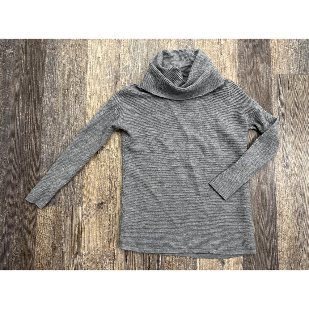 Adrienne‎ Vittadini 100% Extra Fine Merino Wool Cowl Neck Ribbed Sweater Gray S